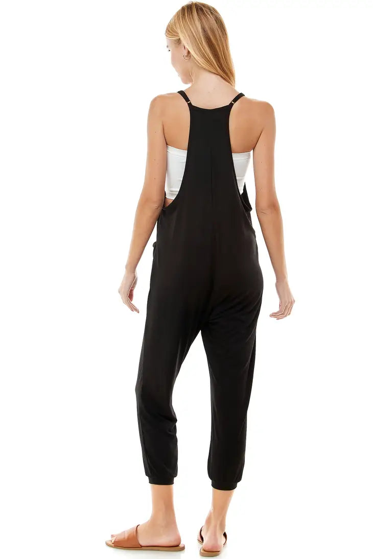 Black Deep V Neck Skinny Leg Jumpsuit