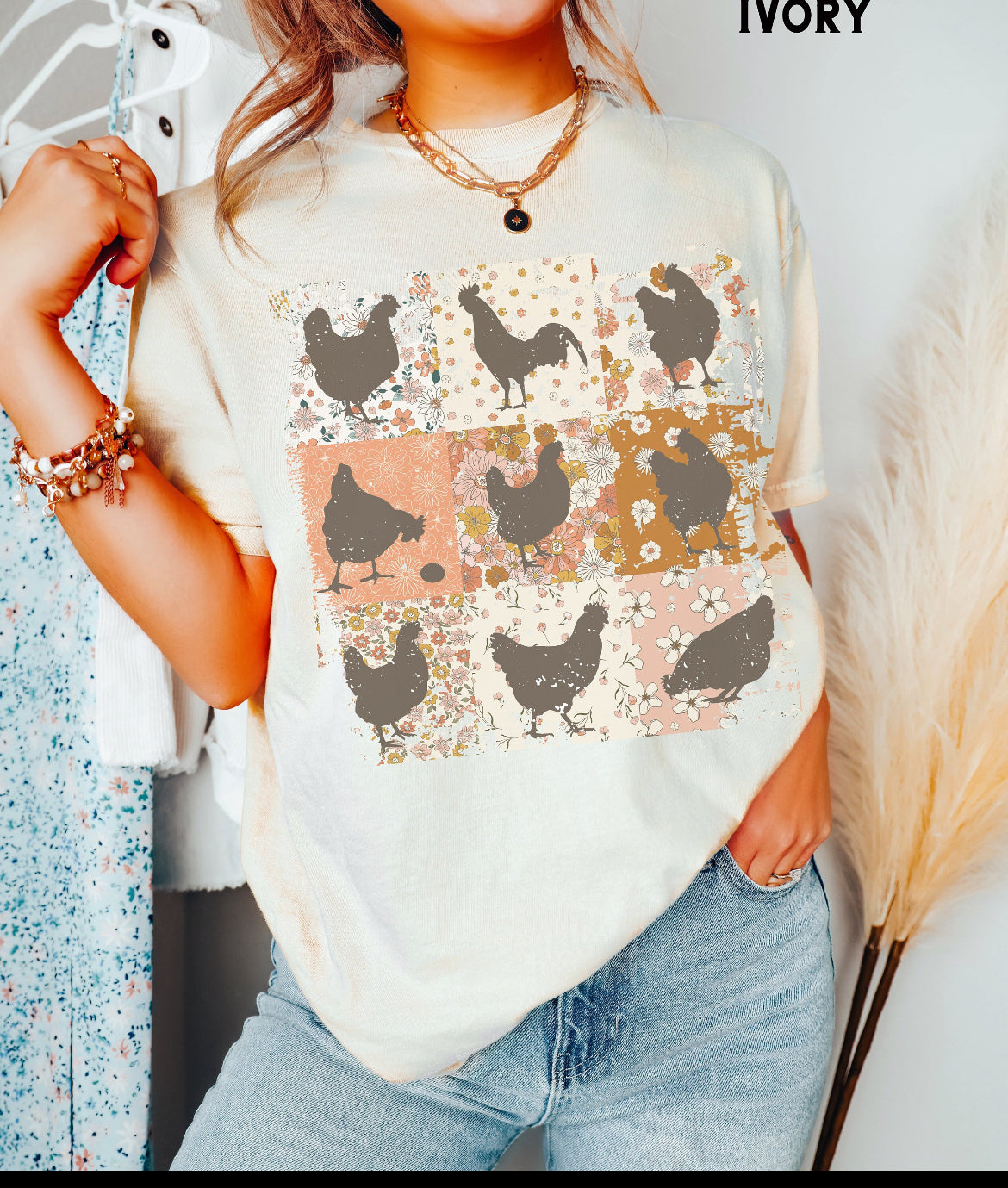 YOUTH Floral Patchwork Chicken Short Sleeve Tee