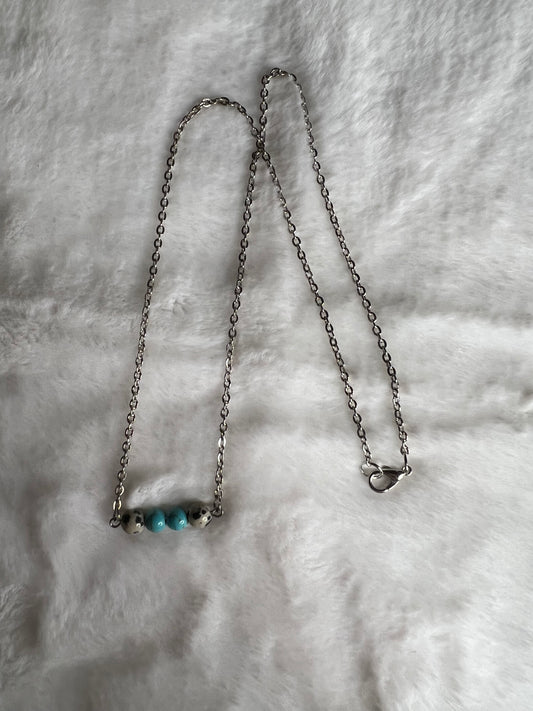 Dalmatian Jasper and Turquoise Bar Necklace