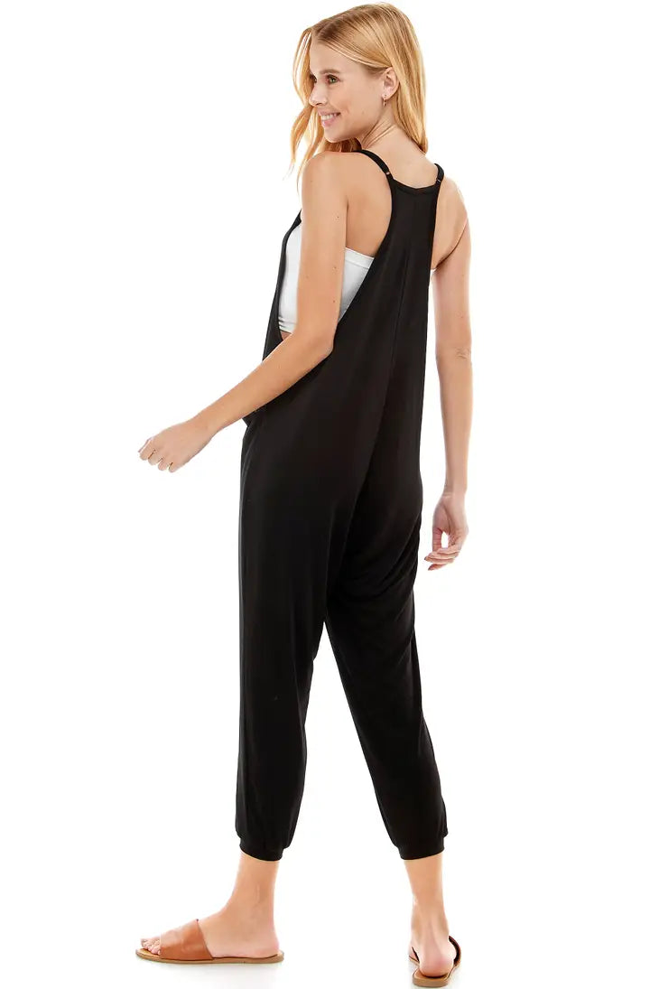 Black Deep V Neck Skinny Leg Jumpsuit