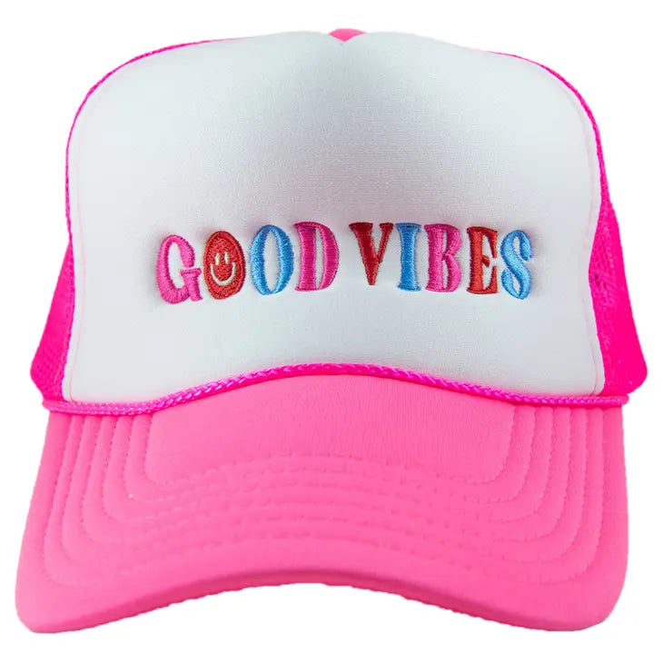 Hot Pink Happy Good Vibes Foam Trucker Hat