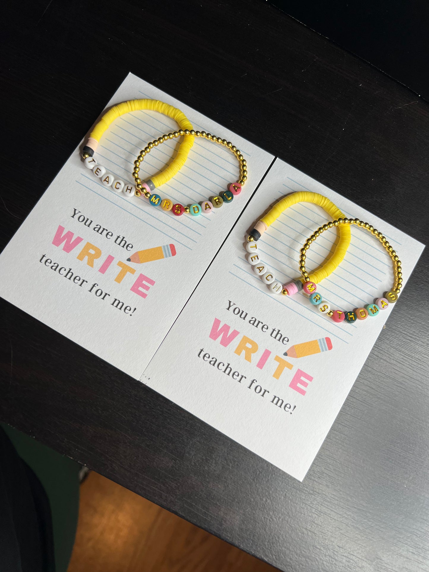 Customized Teacher Appreciation Bracelet Set and Card