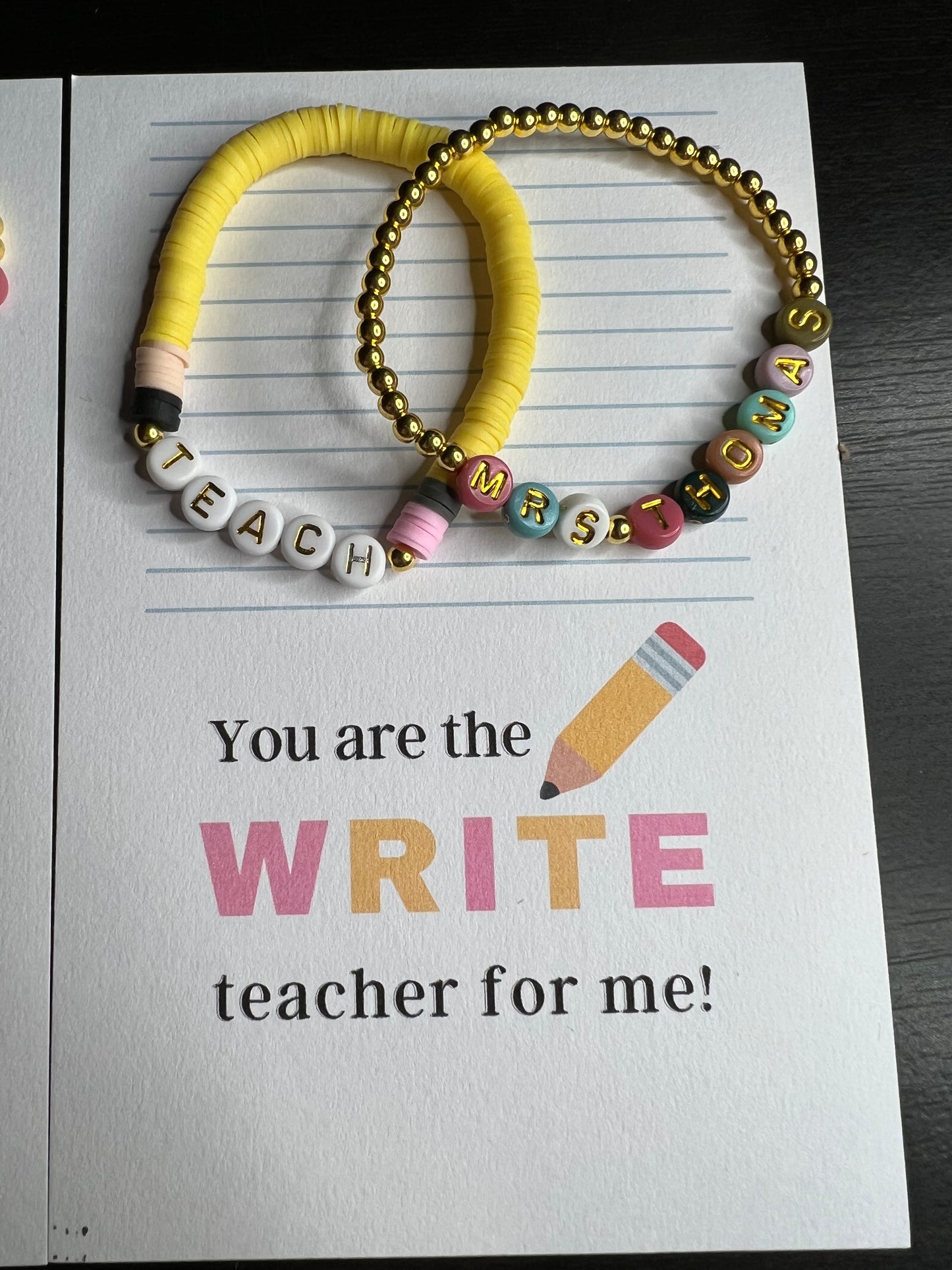 Customized Teacher Appreciation Bracelet Set and Card