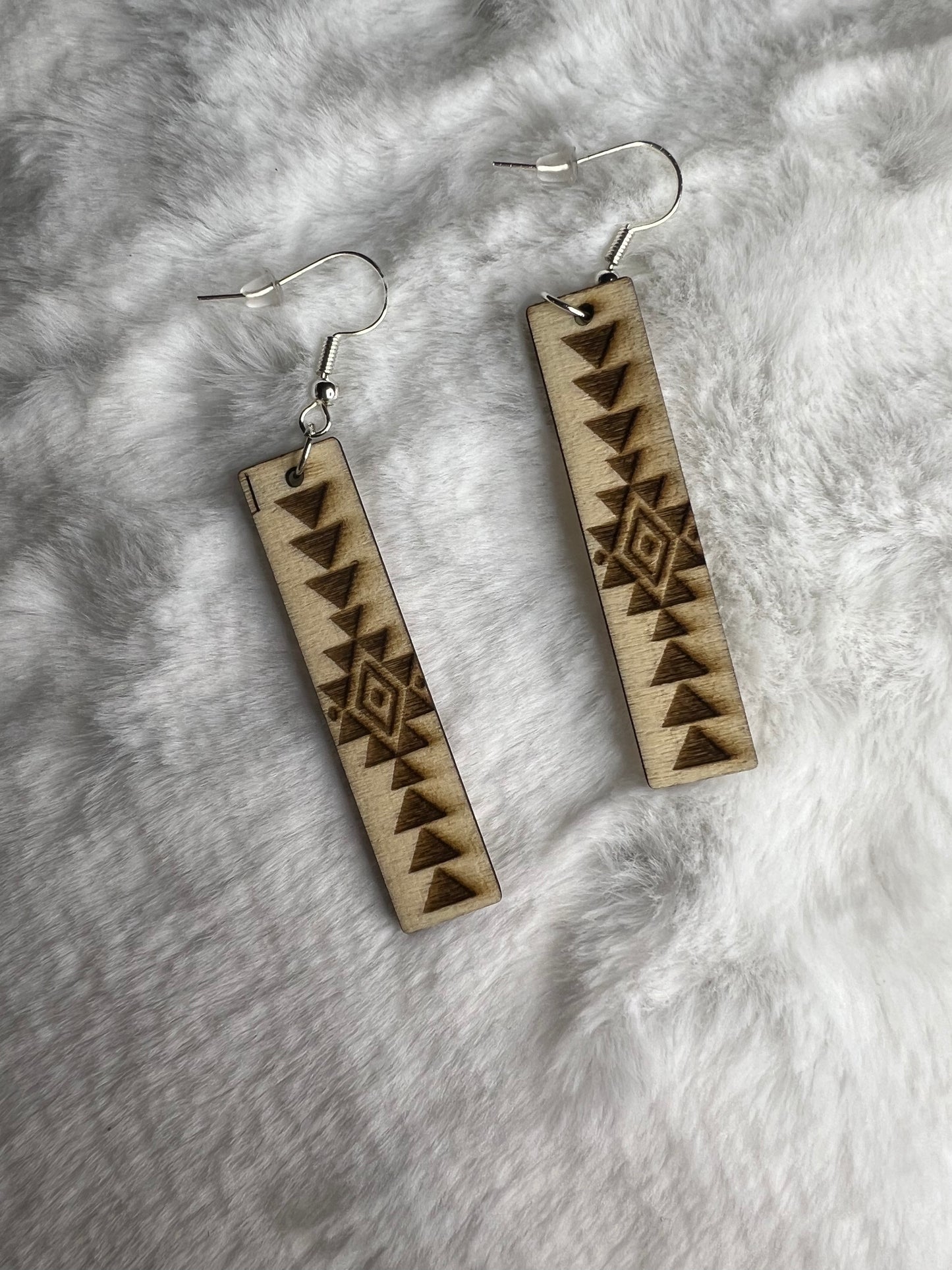 Wooden Aztec Bar Earrings Single