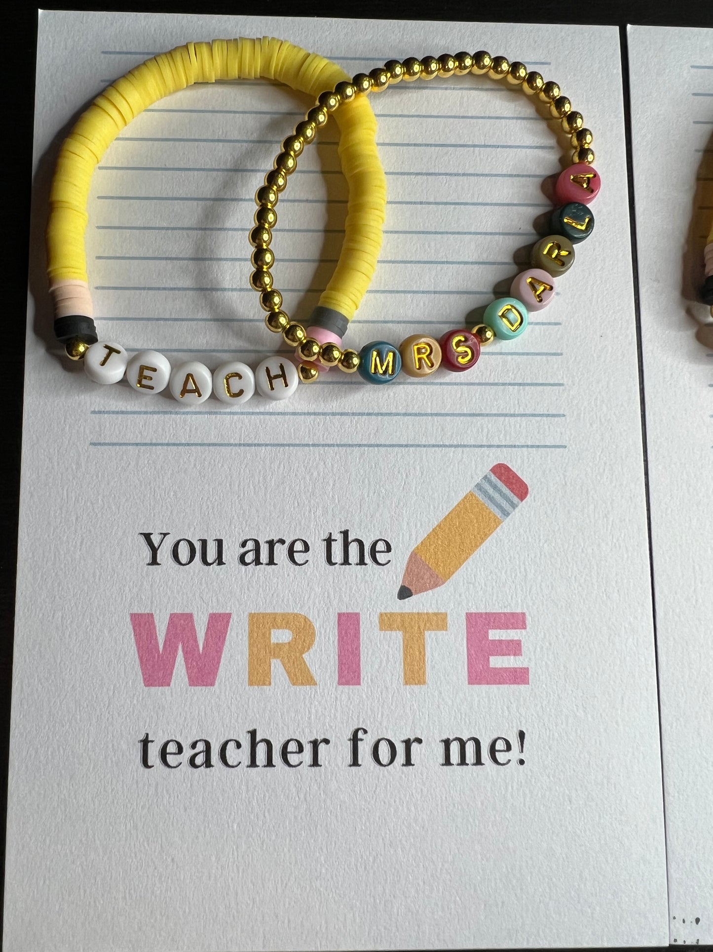 Customized Teacher Appreciation Bracelet Set and Card