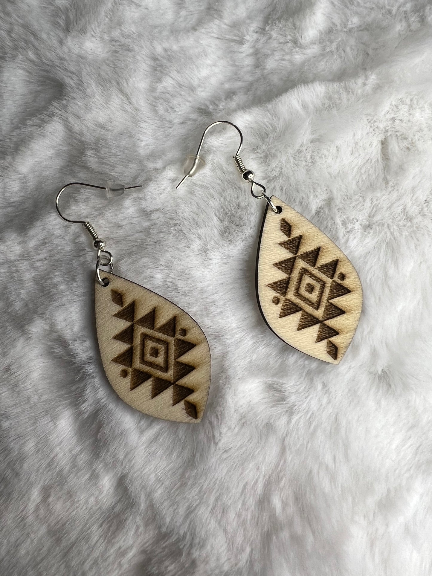 Wooden Aztec Drop Earrings