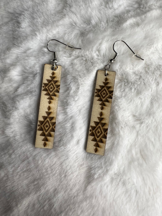 Wooden Aztec Bar Earrings Double