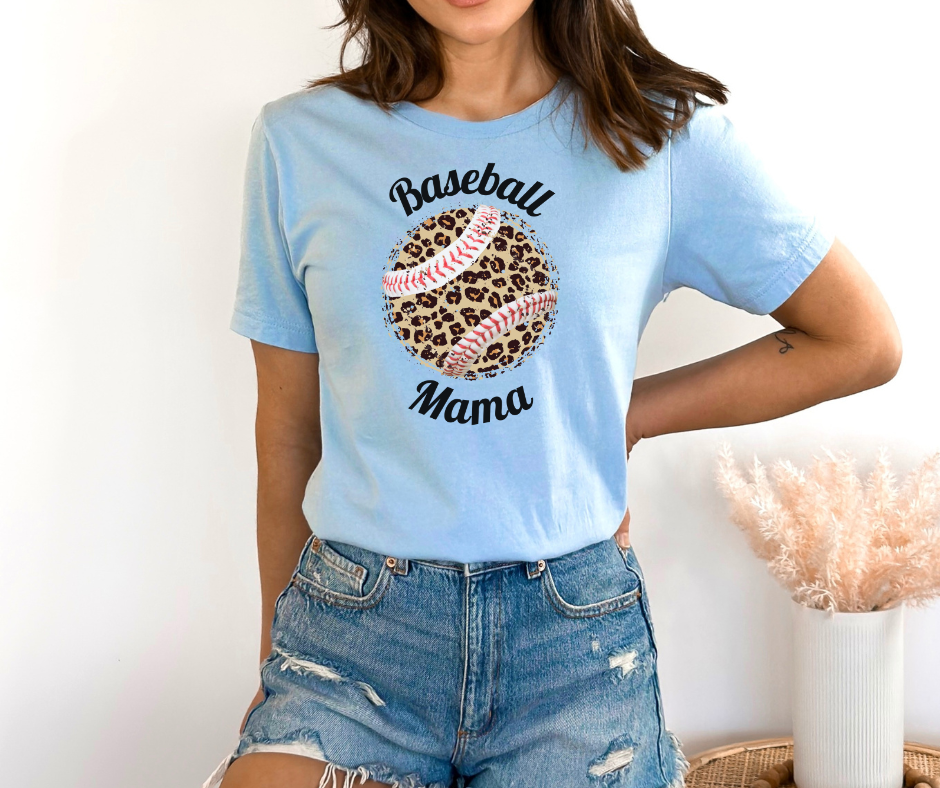 Leopard Baseball Mama Short Sleeve Tee