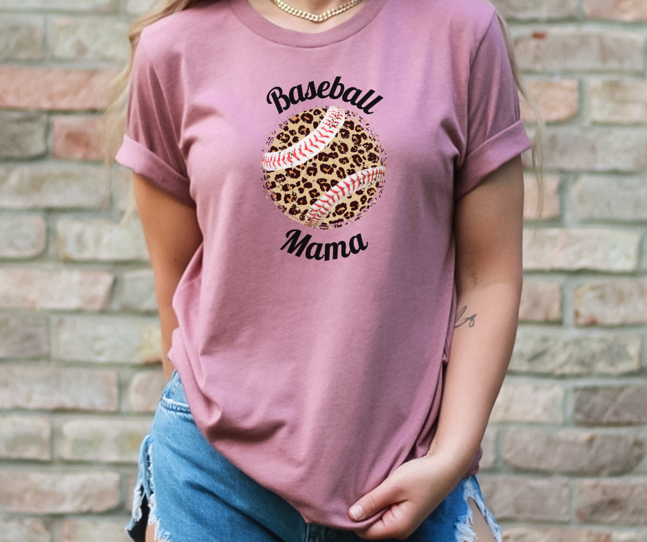 Leopard Baseball Mama Short Sleeve Tee